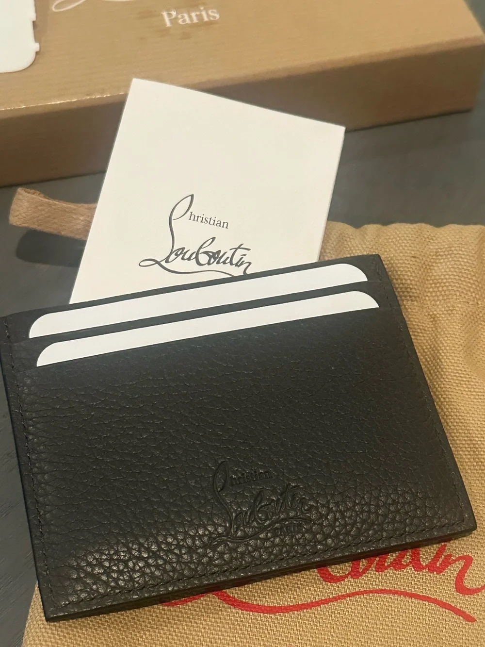 NWT Christian Louboutin Black Studded Leather Card Holder w/ Box & Dust Bag